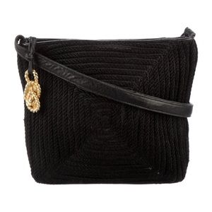Vintage SHARIF Black Woven Leather Crossbody Shoulder Bag